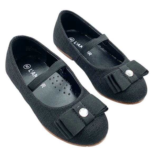 L'Amour Flat With Rhinestone and Bow Little Kid 12, Black - Picture 2 of 8